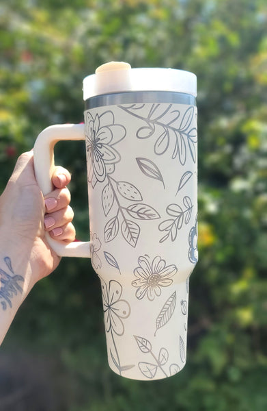 Boho Floral 40oz stainless steel tumbler with handle - Ombre Shimmer