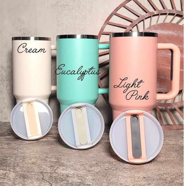 Personalized 40oz stainless steel tumbler with handle - Ombre Shimmer –  rootedwillowlaseranddesign