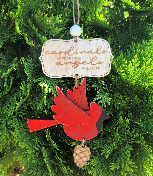 Personalized Cardinal with pinecone ornament